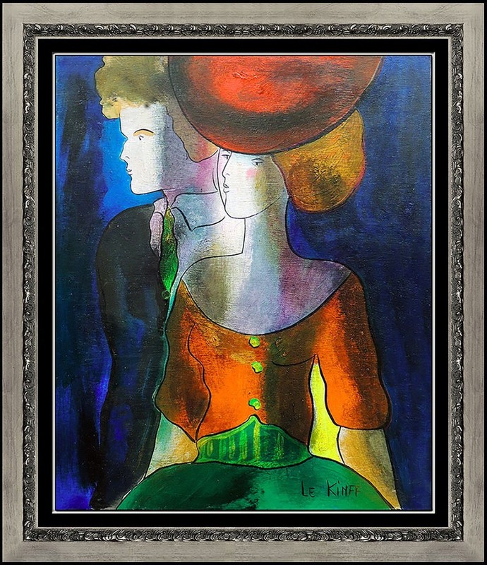 Linda Le Kinff Original Oil Painting on Board Cubism Figure Signed Framed Art