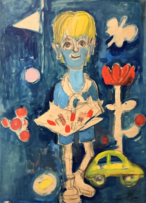 Juan David. Painting. Untitled, ca 1975. Mixed media on paper. Original Art