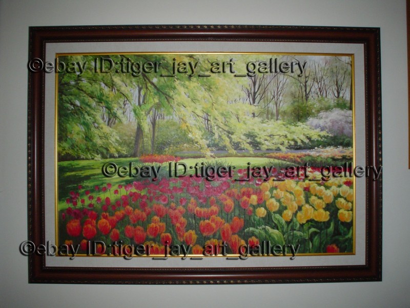 Spring Sunny Day Flowers Green Woods Landscape Forest Peaceful Tree Oil Painting