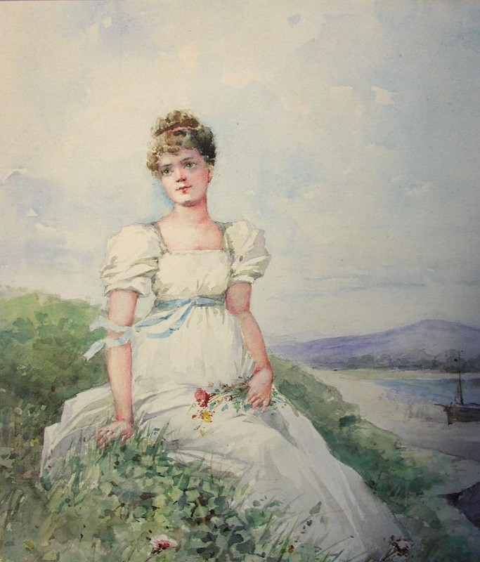 Original 1893 W/C by Paul Bernard King N.A. - A Lovely Lady by the Shore gallery