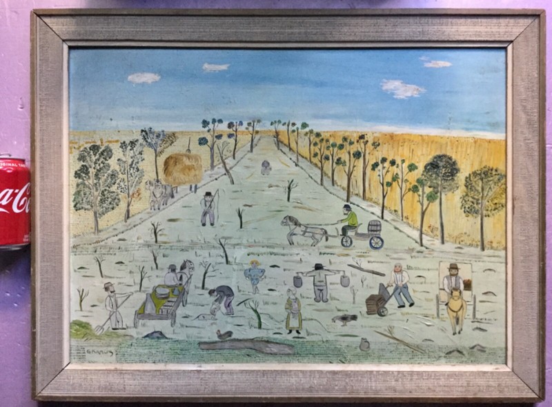 Primitive – Naive Amish painting by George Kraus titled “Ready for the Market”