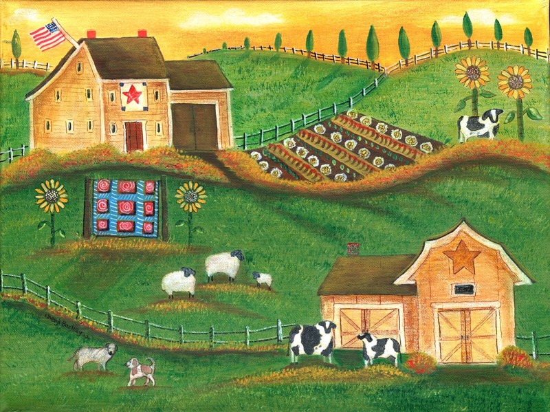 OrIgInAl FoLk ART PaInTiNg BaRn CoWs ShEEp QuIlT FaRm SuNfLoWeRs DoGs AmErIcAnA