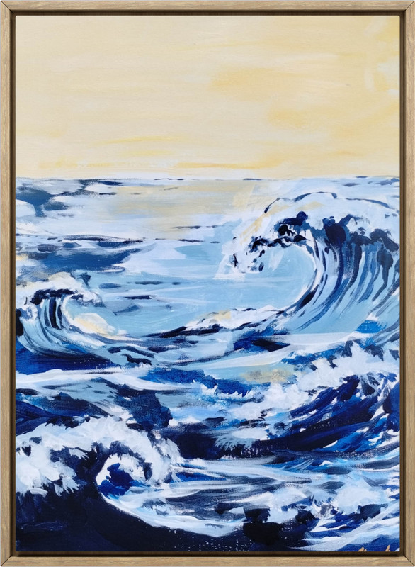Seascape 12×16 Acrylic Painting Warm Ocean Waves Navy Blue Original Decor