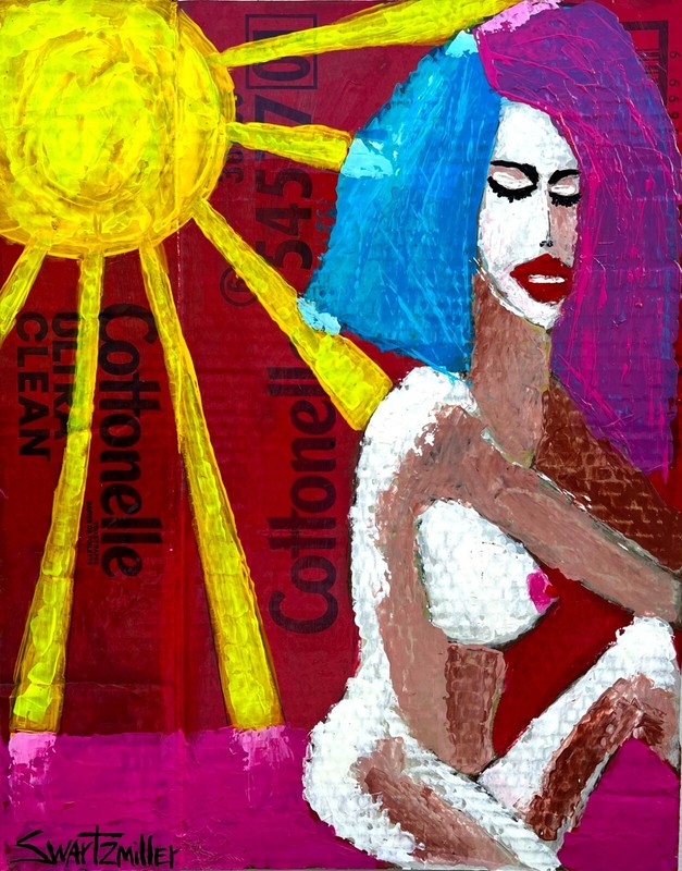 STUNNING PORTRAIT PAINTING upcycled 18 X 12 original SWARTZMILLER DNA SIGNED ART gallery
