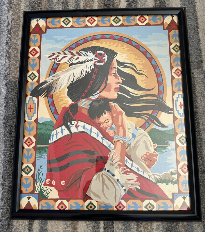 Paint By Number Native Mother Baby Child Nicely Done 21”x17”w cheap frame