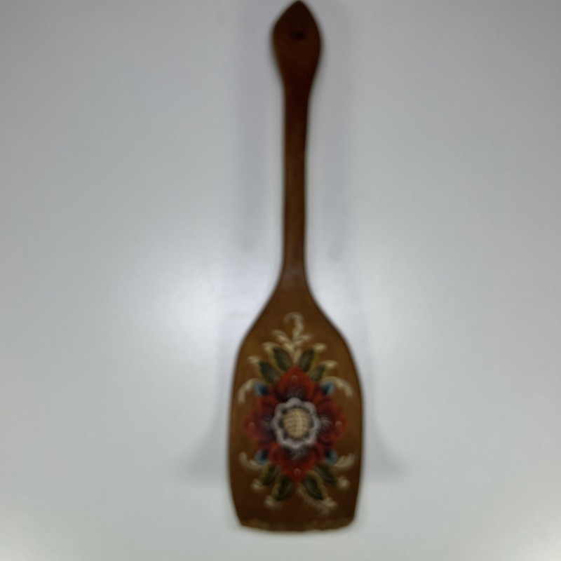 Antique Hand Painted Wooden Spatula Nordic Flower Pattern