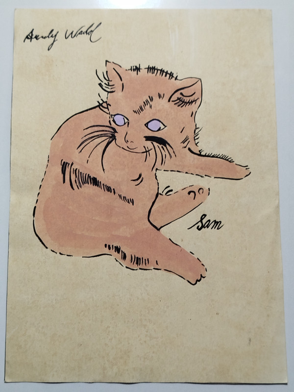 Andy Warhol painting drawing on old paper signed stamped vtg gallery