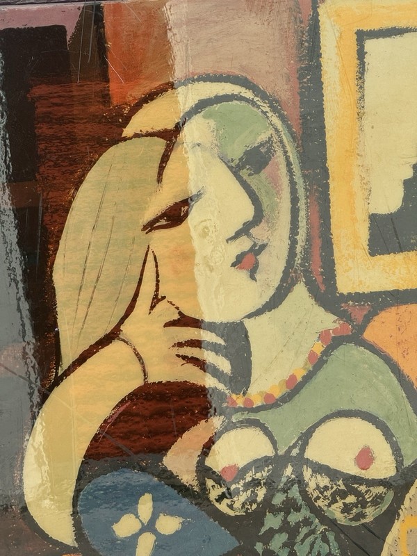 Large Multicolor Cubist Woman Portrait Painting, Abstract Art, Unframed