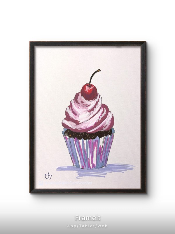 Cherry on Top Cupcake Original Acrylic Painting 11x14 Signed Canvas Art gallery