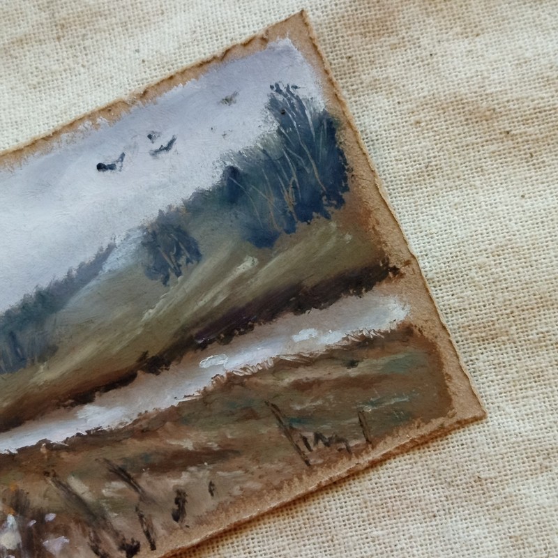ACEO Original Autumn River Countryside Landscape Moody Oil Pastel Fall Miniature gallery