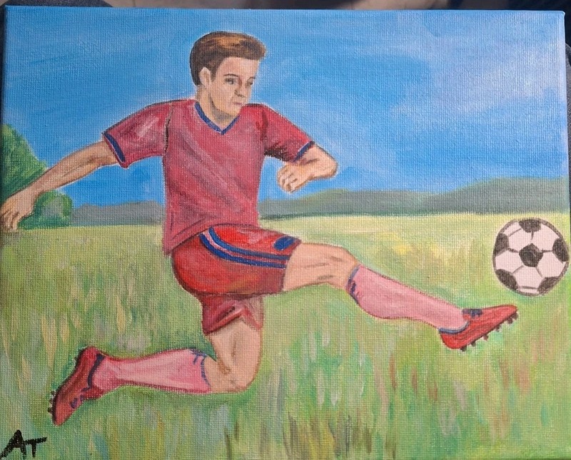 Original Contemporary Soccer Kick 8x10 Canvas Acrylic Painting Signed Wall Art gallery