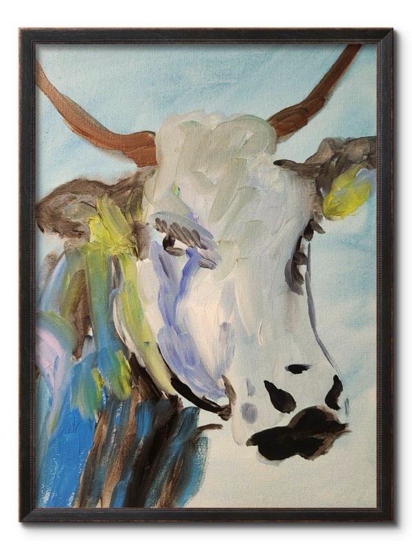Abstract Cow Impressionist Original Wall Art 14X11 Canvas Acrylic