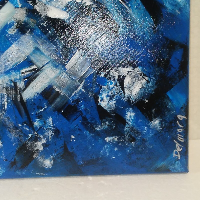 Blue Black White Original Abstract Painting Wall Hanging by DelMarq Signed gallery