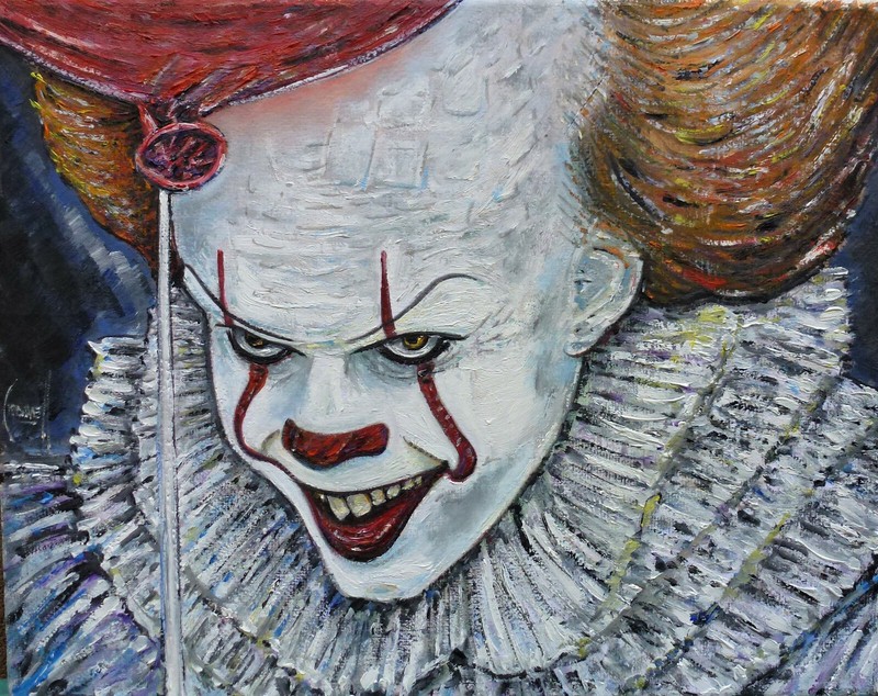 CLOWN movie IT Pennywise oil painting 8×10 canvas original signed art by Crowell