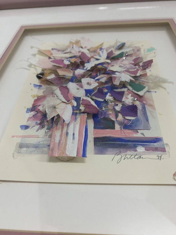 Floral Paper Cut Painting Abstract Original Art Signed Dated ‘94 Framed 12x13” gallery