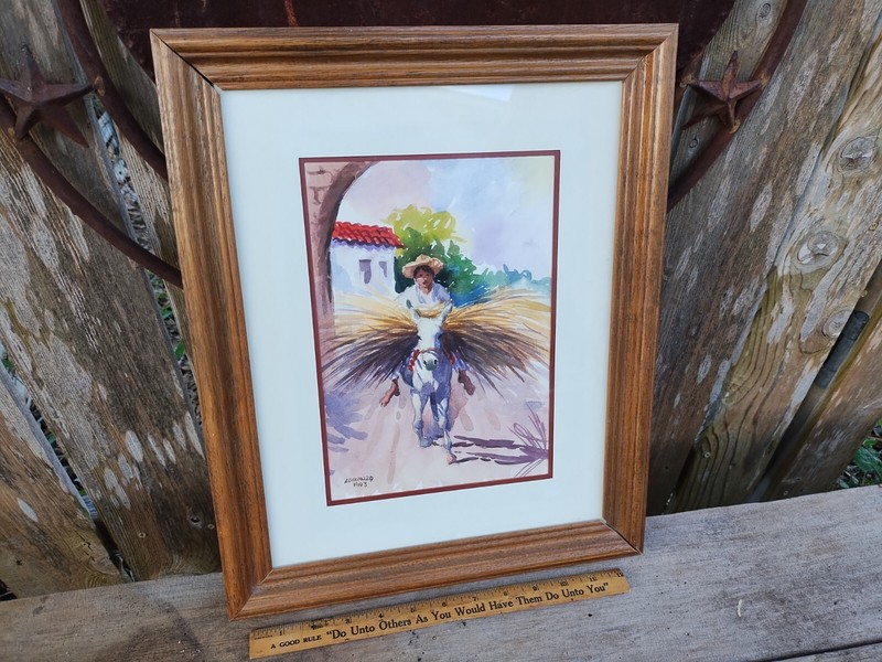 Original Lorenzo Castaneda 1993 Watercolor Painting - Boy & Burro gallery