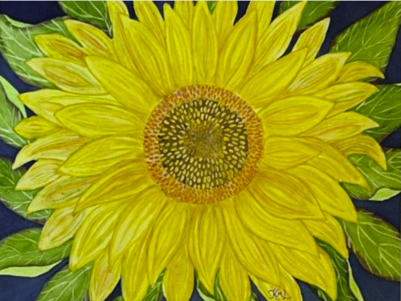 PAINTING WATERCOLOR 11X14 AND DOUBLE MAT 16X20 FLOWER SUNFLOWER YELLOW ORANGE