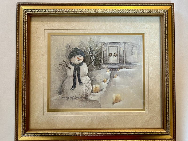 Farmhouse Chic Snowman “Light The Way…” By Pat Righter Framed In Gold Leaf