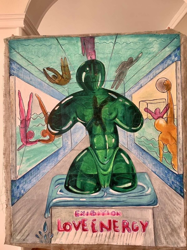 Big OIL Hand PAINTING / SWIMMER/ Avant-garde Ukrainian Canvas 4 ft=1.2m