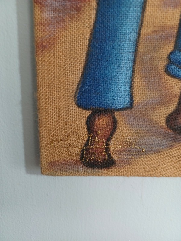 Original Haitian Art Handpainted Painting MEN AT MARKET By Alain Meristal 30"X8" gallery