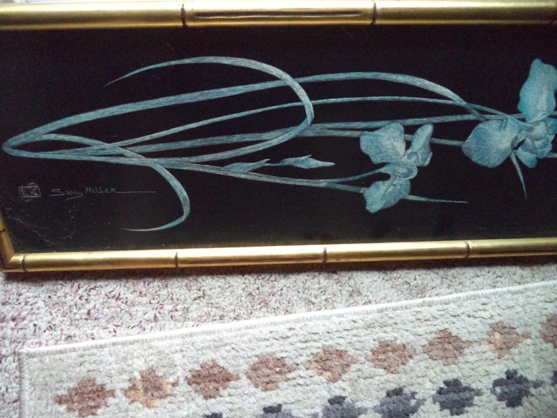 Vtg Original SALLY MILLER MAXWELL Hand Scratchboard Flower Painting 25” X 9” gallery
