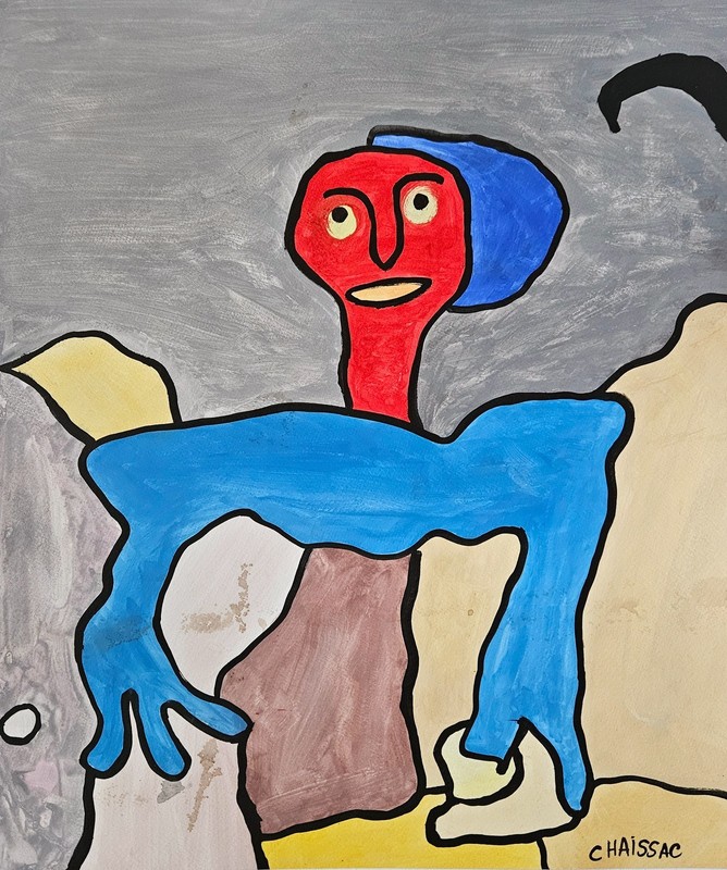 Gaston Chaissac Signed Vintage Painting French Outsider Modernist Art