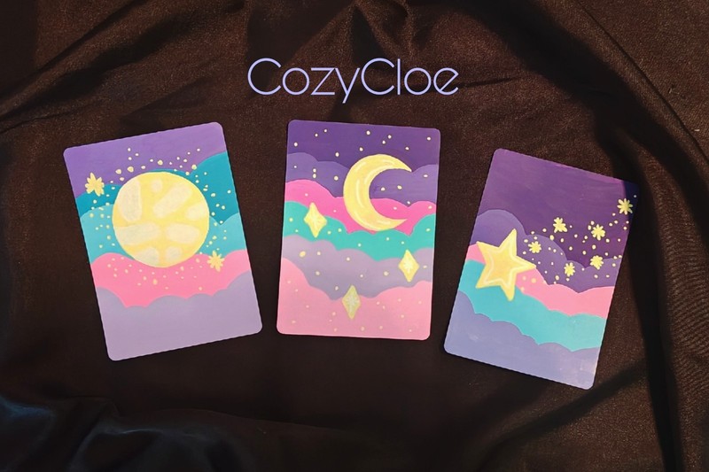 Cosmic Clouds | Original Celestial ACEO Triptych Set by CozyCloe