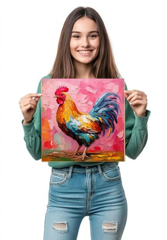 ORIGINAL Oil PAINTING on Canvas Rooster Textured Art 12x12 in Custom Order gallery