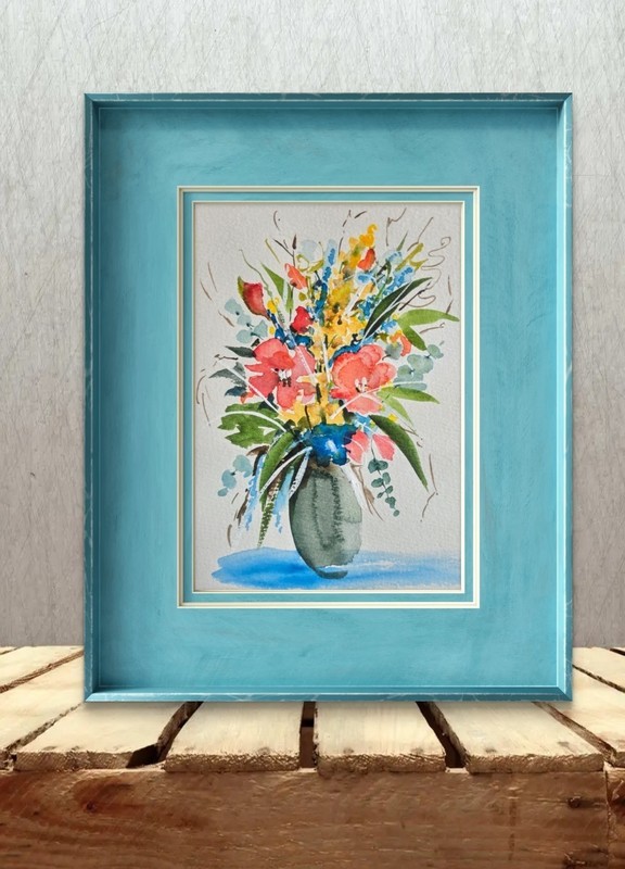 Original Signed Watercolor Painting. Floral. Roses. Pink. Wall art. Bouquet.