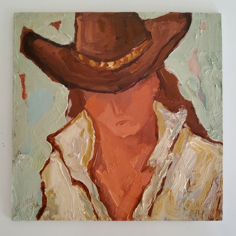 Cowgirls Portrait Painting Original Oil Art Western Modern Semi Abstract Painted