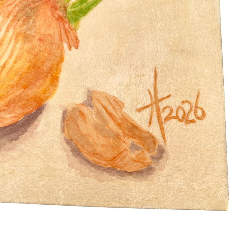 Sprouting Onion 2 Original Art Watercolor Signed Painting 8x10in on Wood Panel gallery