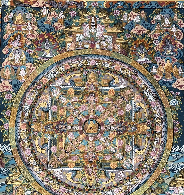 BUDHHA LIFE BIG CIRCLE MANDALA ORIGINAL TIBETAN THANGKA/THANKA PAINTING GOLD gallery