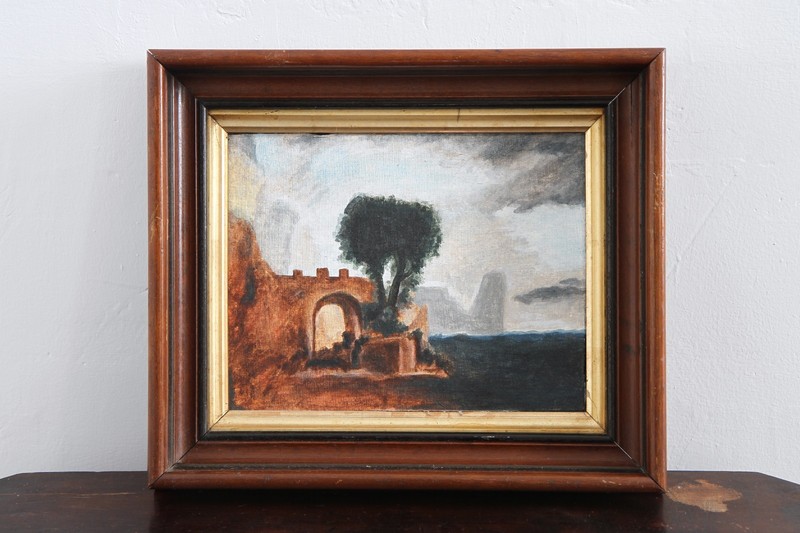 Oil On Canvas Original Painting, Rustic Castle Ruins By The Sea Framed Art