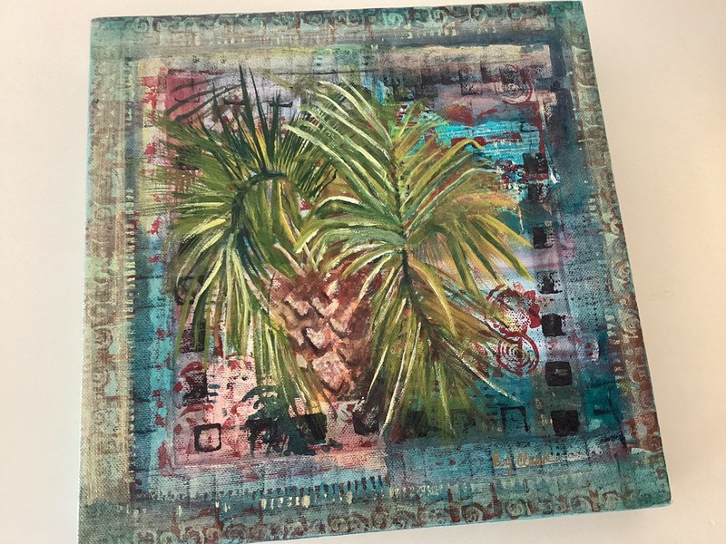Original Arcrylic Painting On Canvas By B J Clark Palmetto View 12” Square
