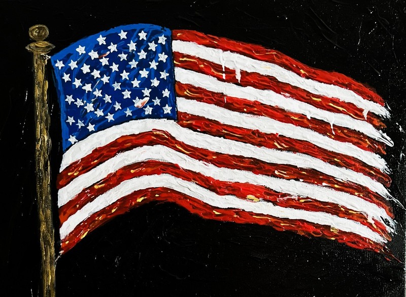ORIGINAL AMERICAN FLAG 12″ X 16″ GALLERY WRAP TEXTURE ACRYLIC CANVAS SIGNED COA