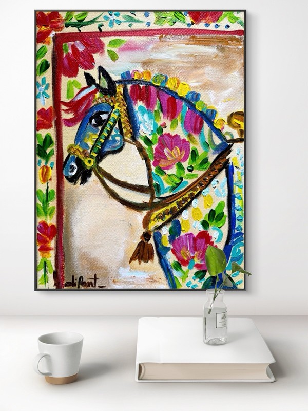 Festive Horse Original Art 9x12 Canvas Wall Art Fine Art Abstract Home Decor gallery