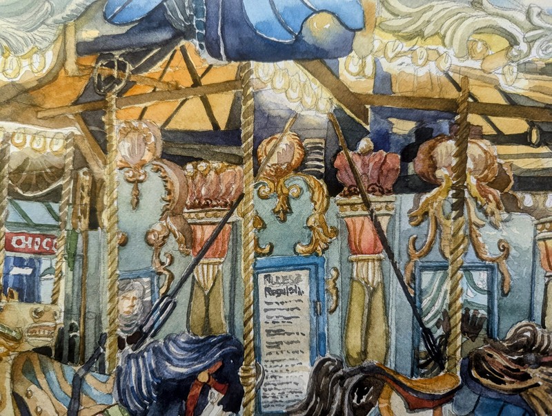 Original Watercolor Painting 12"x 9" Carousel at Bryant Park NYC gallery