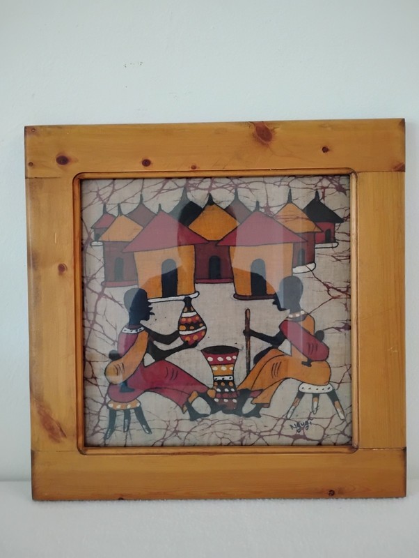 Vintage Batik Painting of Two Women Textile Art on Cotton by Ngugi.
