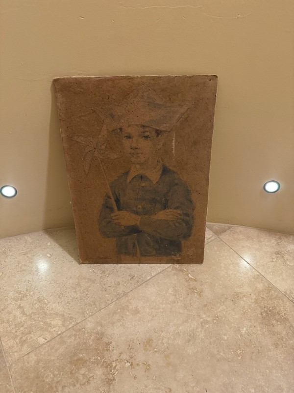 Edo Pratini Masterpiece Art - Boy With Pinwheel - Mid Century Vintage Original gallery