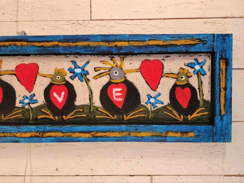 John Sperry Outsider Southern Primitive COLORFUL Folk Art LOVE Birds Painting gallery