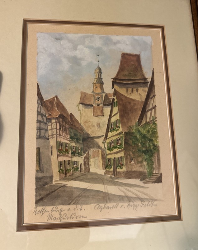 Pair Watercolor Paintings Rothenberg ob der Tauber Germany Markusturm Gate Grimm gallery