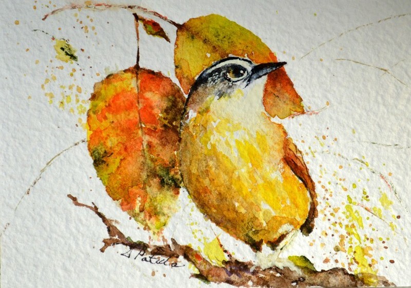 SALE Original Watercolor Realism BIRD Painting WREN Autumn Nature Forest Leaves