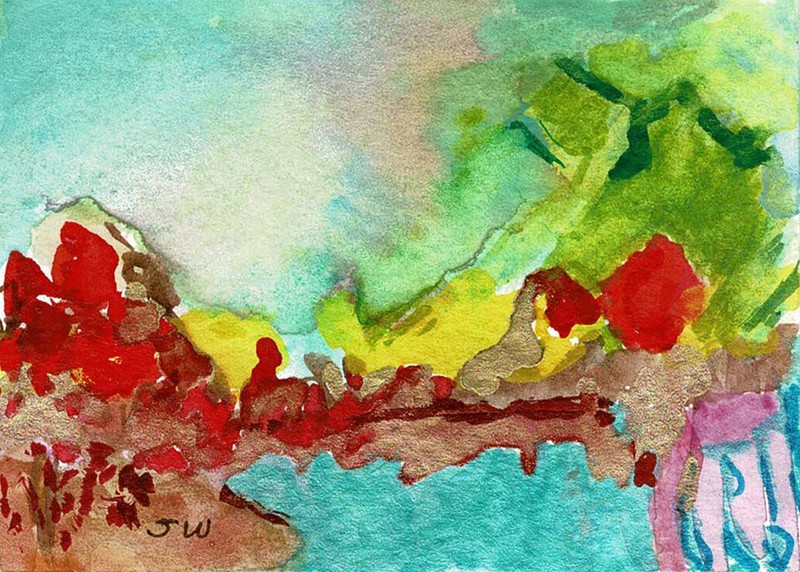ACEO Free Shipping-Art original watercolor painting -«magic mountain lake» -JW