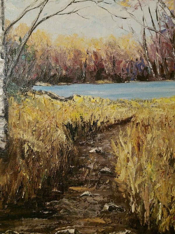 Painting Autumn Fall Birch Trees OiL Canvas Board signed Fern Bone 80' 16 X 12 gallery