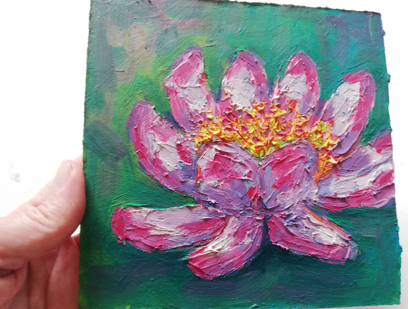 Lotus in a Pond Oil Painting, Original Painting Water Lily, No Frame, 15x15 cm gallery