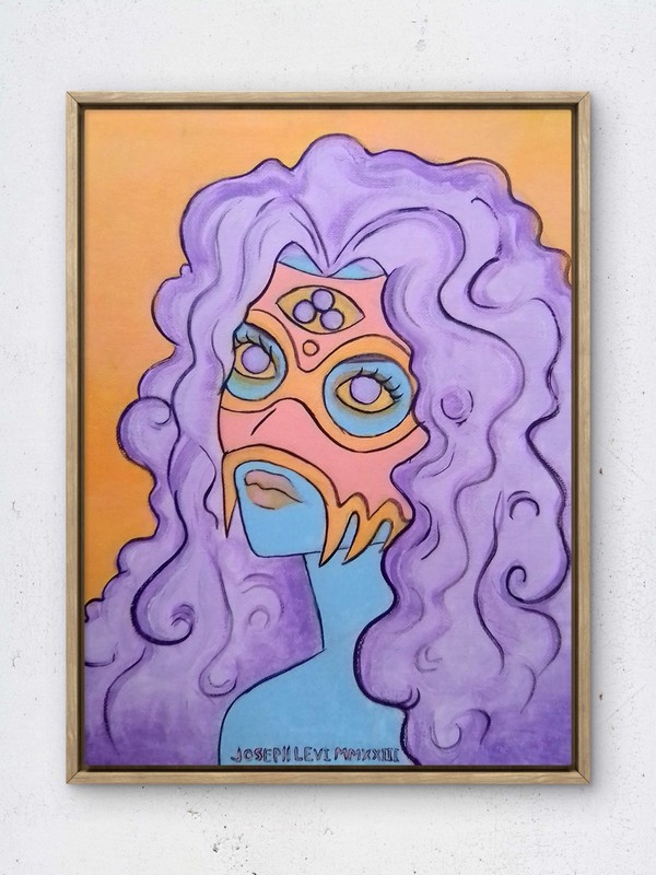 Original Contemporary 9×12 Acrylic Painting Woman Mask Wall Pop Art Canvas Panel