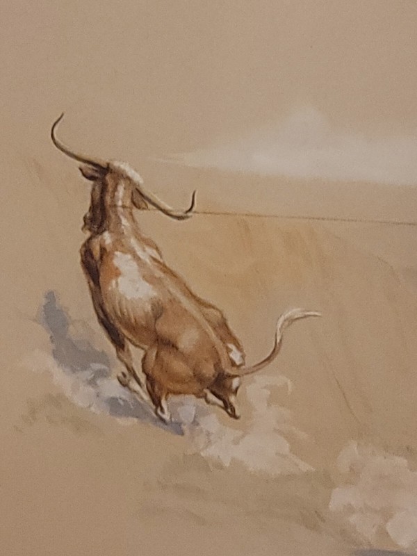 Byron Wolfe ORIGINAL WATERCOLOR PAINTING 1965 COWBOYS /Clawnin' out a Bank gallery