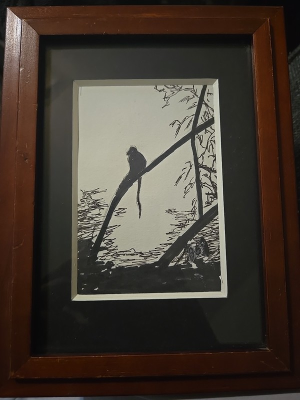 Jo Johnson Monkey On Tree Framed Painting Signed On Back