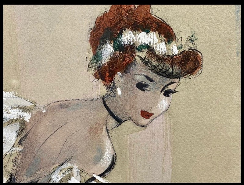 CYDNEY GROSSMAN ORIGINAL * BALLET DANCER* MID-CENTURY PASTEL IN DISTRESSED FRAME gallery
