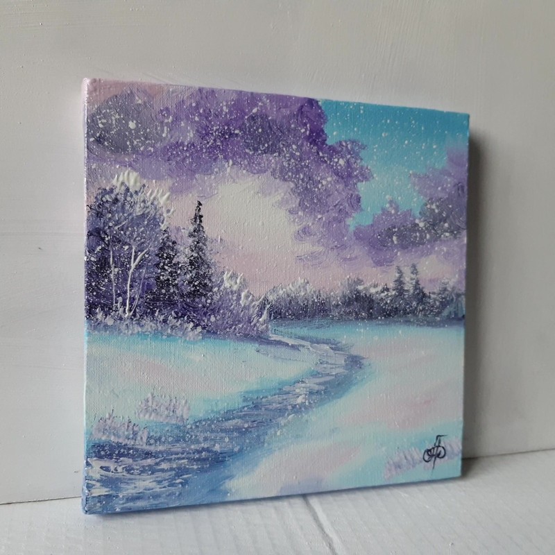 Original Impressionist Oil Winter Landscape Painting Snow Path Wall Art Decor gallery